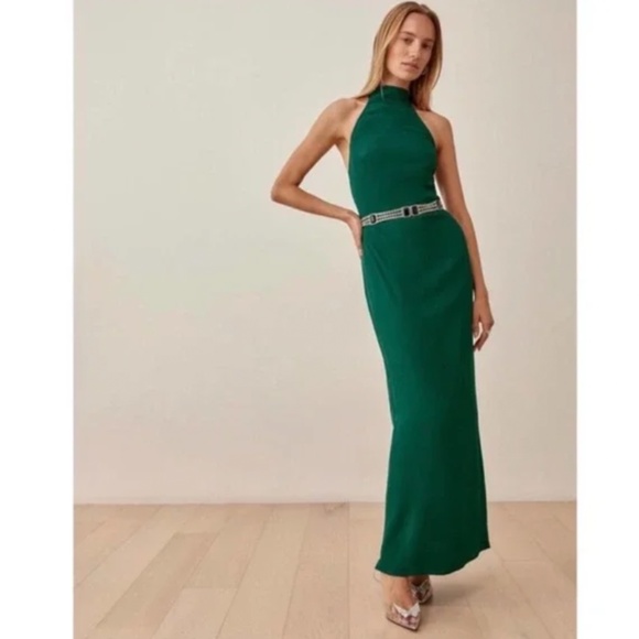 NWT The Reformation Felippa emerald green halter dress - Picture 2 of 12